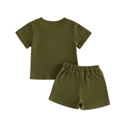 The Denver - Baby Boy Adorable Tractor Embroidery Green Short Sleeve Round Neck Tops and Shorts Set