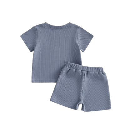 The Denver - Baby Boy Adorable Tractor Embroidery Blue Short Sleeve Round Neck Tops and Shorts Set