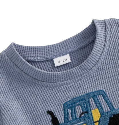 The Denver - Baby Boy Adorable Tractor Embroidery Blue Short Sleeve Round Neck Tops and Shorts Set