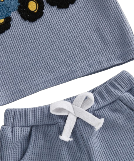 The Denver - Baby Boy Adorable Tractor Embroidery Blue Short Sleeve Round Neck Tops and Shorts Set