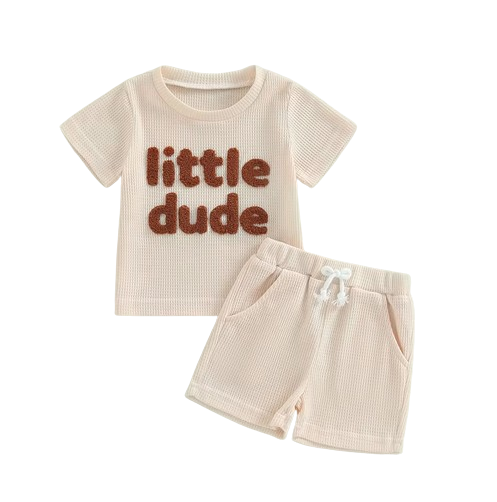 The Sylas - Baby Boy Short Sleeve Letter Print Tops + Solid Color Drawstring Shorts