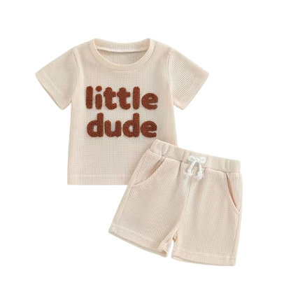 The Sylas - Baby Boy Short Sleeve Letter Print Tops + Solid Color Drawstring Shorts