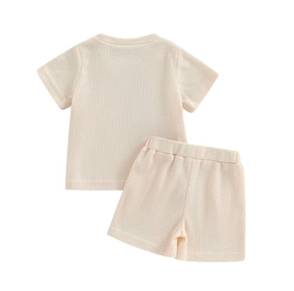 The Sylas - Baby Boy Short Sleeve Letter Print Tops + Solid Color Drawstring Shorts