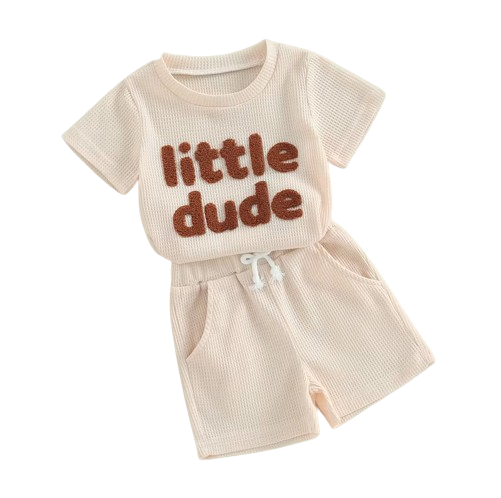 The Sylas - Baby Boy Short Sleeve Letter Print Tops + Solid Color Drawstring Shorts