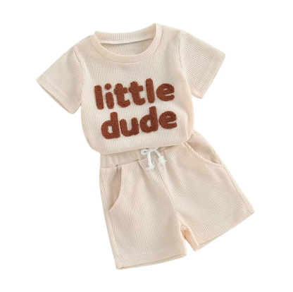 The Sylas - Baby Boy Short Sleeve Letter Print Tops + Solid Color Drawstring Shorts