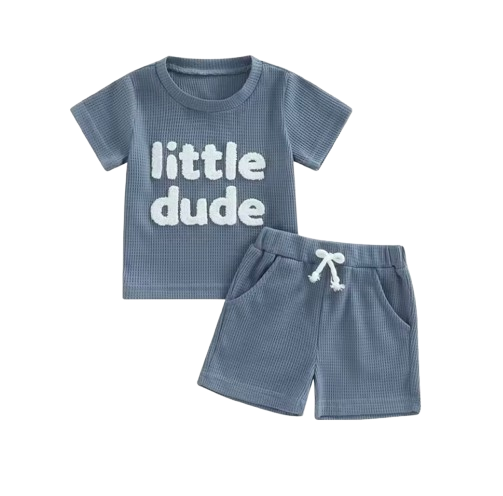 The Sylas - Baby Boy Short Sleeve Letter Print Tops + Solid Color Drawstring Shorts