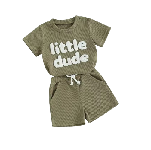 The Sylas - Baby Boy Short Sleeve Letter Print Tops + Solid Color Drawstring Shorts