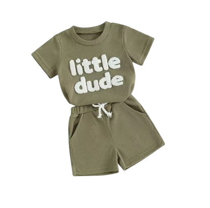 The Sylas - Baby Boy Short Sleeve Letter Print Tops + Solid Color Drawstring Shorts