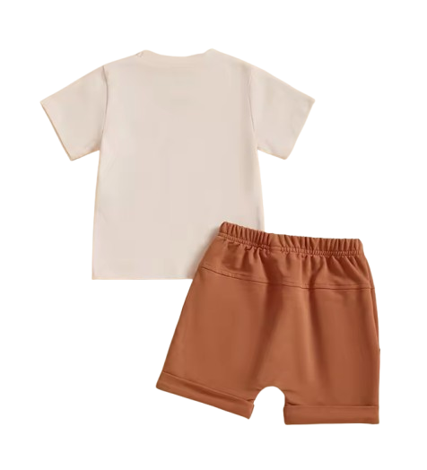 The Andy - Baby Boy Beige "A Little Dirt Never Hurt" Letter T-Shirt Casual + Shorts Set