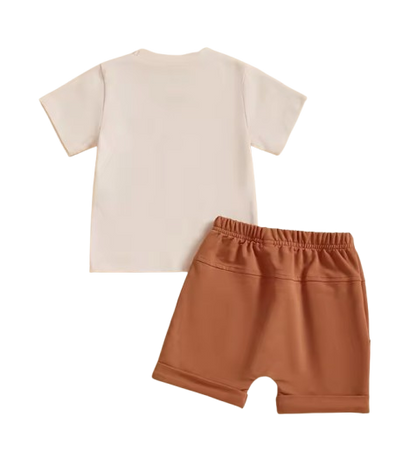 The Andy - Baby Boy Beige "A Little Dirt Never Hurt" Letter T-Shirt Casual + Shorts Set