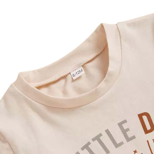 The Andy - Baby Boy Beige "A Little Dirt Never Hurt" Letter T-Shirt Casual + Shorts Set