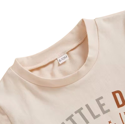 The Andy - Baby Boy Beige "A Little Dirt Never Hurt" Letter T-Shirt Casual + Shorts Set