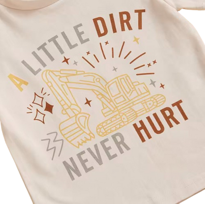 The Andy - Baby Boy Beige "A Little Dirt Never Hurt" Letter T-Shirt Casual + Shorts Set