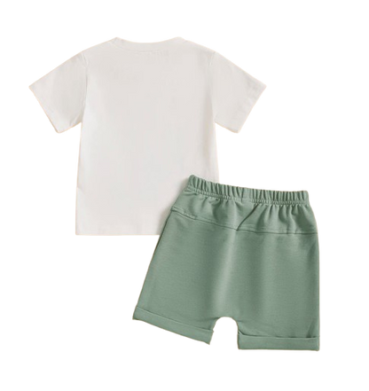 The Andy - Baby Boy White "A Little Dirt Never Hurt" Letter T-Shirt Casual + Shorts Set
