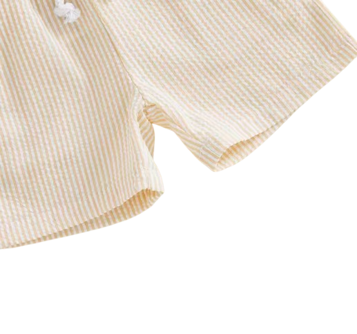 The Hezekiah - Baby Boy Short Sleeve Lapel Neck Striped Print Romper and Elastic Waist Shorts
