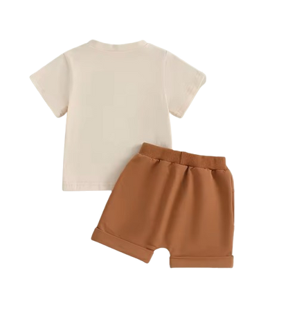 The Moshe - Baby Boy Tractor "Just A Boy Who Loves Tractors" Letter Print Round Neck Short Sleeve Tops with Solid Shorts
