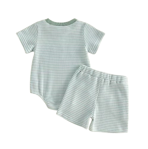 The Ronin - Baby Boy Golf Embroidery Short Sleeve Romper + Stripe Shorts