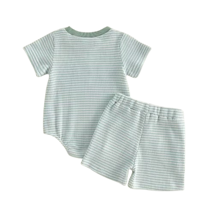 The Ronin - Baby Boy Golf Embroidery Short Sleeve Romper + Stripe Shorts
