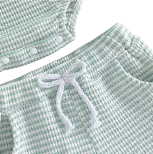 The Ronin - Baby Boy Golf Embroidery Short Sleeve Romper + Stripe Shorts