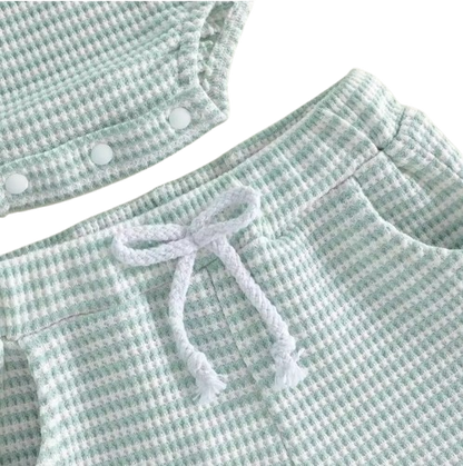 The Ronin - Baby Boy Golf Embroidery Short Sleeve Romper + Stripe Shorts