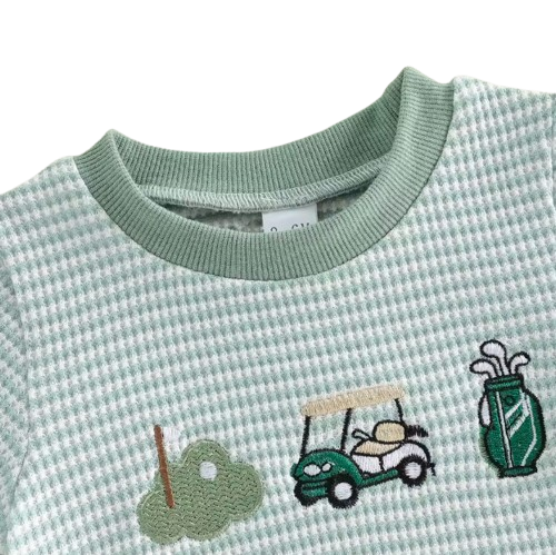 The Ronin - Baby Boy Golf Embroidery Short Sleeve Romper + Stripe Shorts
