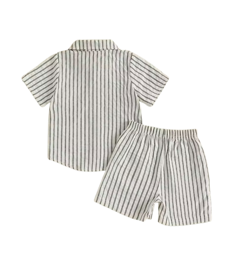 The Atreus - Baby Boy Shorts Set Striped Collared Short Sleeve Button-up Shirts + Elastic Waist Shorts