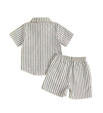 The Atreus - Baby Boy Shorts Set Striped Collared Short Sleeve Button-up Shirts + Elastic Waist Shorts