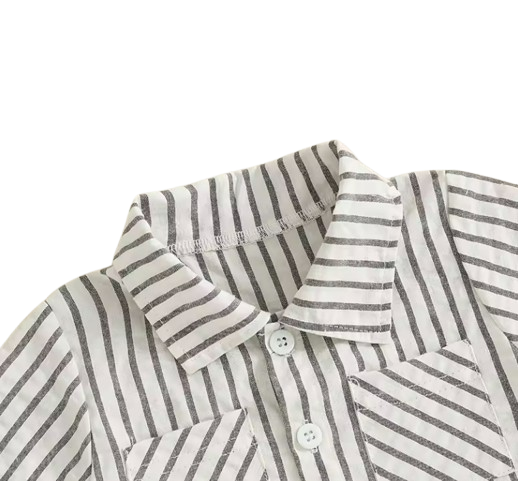 The Atreus - Baby Boy Shorts Set Striped Collared Short Sleeve Button-up Shirts + Elastic Waist Shorts