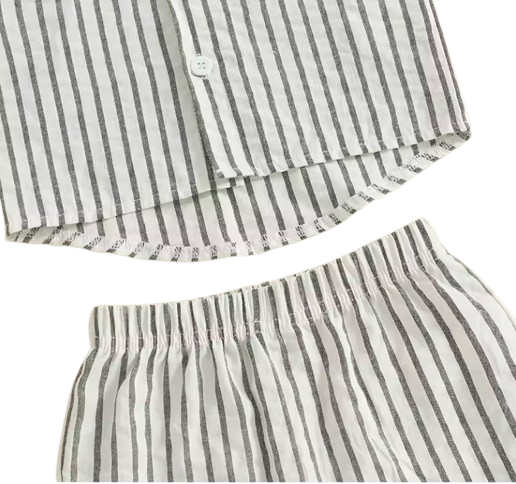 The Atreus - Baby Boy Shorts Set Striped Collared Short Sleeve Button-up Shirts + Elastic Waist Shorts