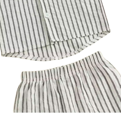 The Atreus - Baby Boy Shorts Set Striped Collared Short Sleeve Button-up Shirts + Elastic Waist Shorts