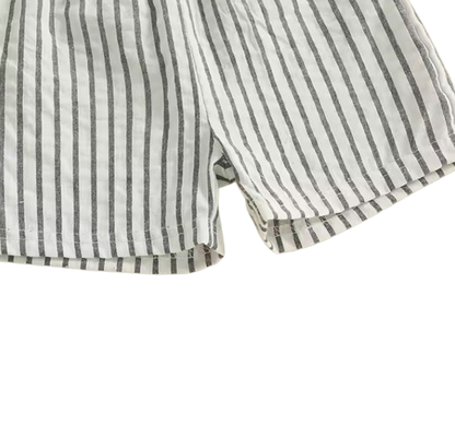 The Atreus - Baby Boy Shorts Set Striped Collared Short Sleeve Button-up Shirts + Elastic Waist Shorts