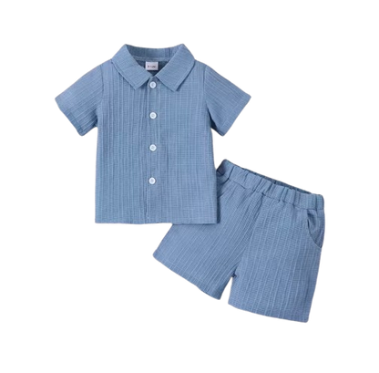The Adan - Baby Boy Casual Woven Jacquard Fabric Short Sleeved Shirt Top And Shorts Set
