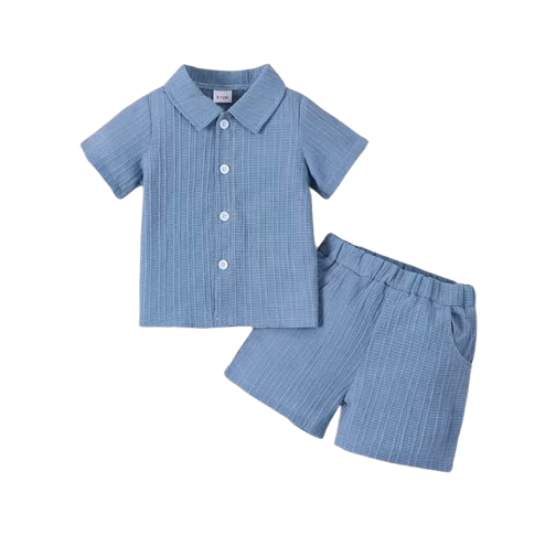 The Adan - Baby Boy Casual Woven Jacquard Fabric Short Sleeved Shirt Top And Shorts Set
