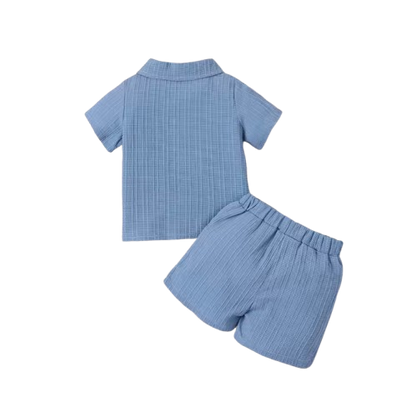 The Adan - Baby Boy Casual Woven Jacquard Fabric Short Sleeved Shirt Top And Shorts Set