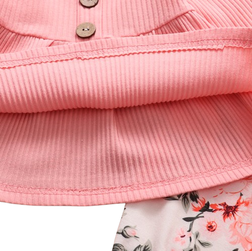 The Ailany - Baby Girl Pink Solid Knitting Long Sleeve Tops + Floral Print Pants + Headband