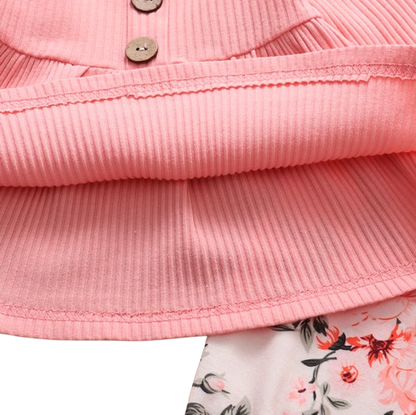 The Ailany - Baby Girl Pink Solid Knitting Long Sleeve Tops + Floral Print Pants + Headband