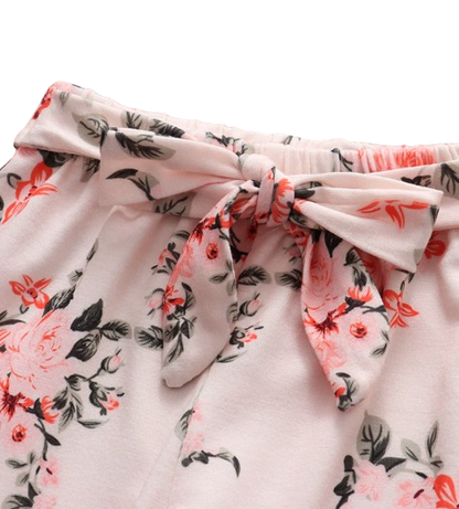 The Ailany - Baby Girl Pink Solid Knitting Long Sleeve Tops + Floral Print Pants + Headband