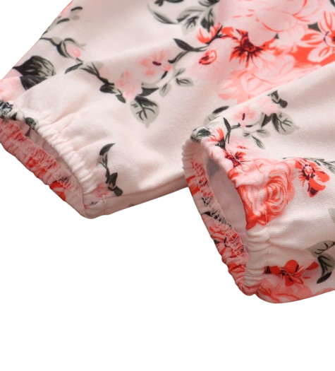 The Ailany - Baby Girl Pink Solid Knitting Long Sleeve Tops + Floral Print Pants + Headband