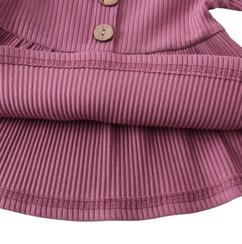 The Ailany - Baby Girl Purple Solid Knitting Long Sleeve Tops + Floral Print Pants + Headband
