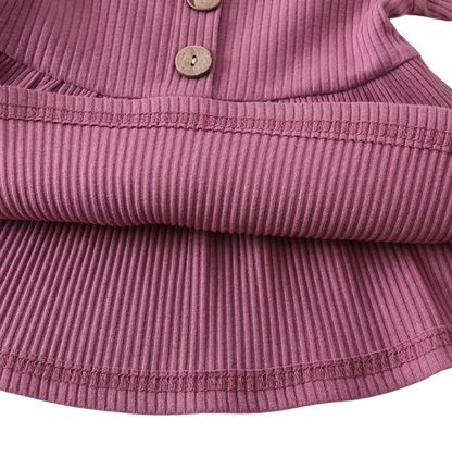 The Ailany - Baby Girl Purple Solid Knitting Long Sleeve Tops + Floral Print Pants + Headband