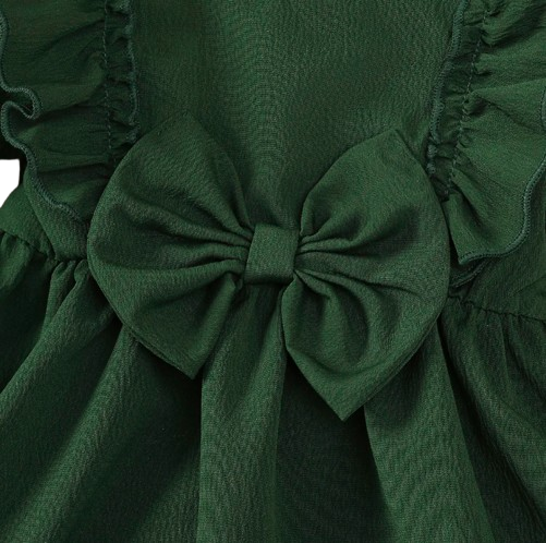 The Mariah - Baby Girl Green Ruffled Edges and Bow Long Sleeved Dress + Headband
