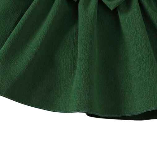 The Mariah - Baby Girl Green Ruffled Edges and Bow Long Sleeved Dress + Headband
