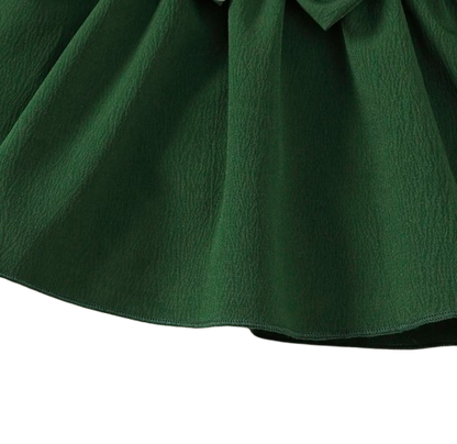 The Mariah - Baby Girl Green Ruffled Edges and Bow Long Sleeved Dress + Headband