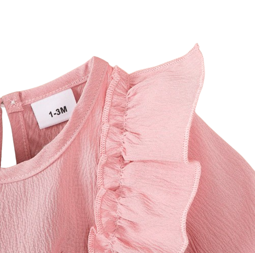 The Mariah - Baby Girl Pink Ruffled Edges and Bow Long Sleeved Dress + Headband