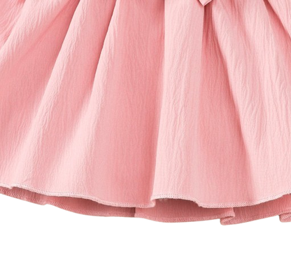 The Mariah - Baby Girl Pink Ruffled Edges and Bow Long Sleeved Dress + Headband