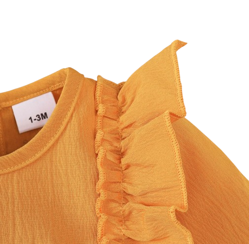 The Mariah - Baby Girl Yellow Ruffled Edges and Bow Long Sleeved Dress + Headband