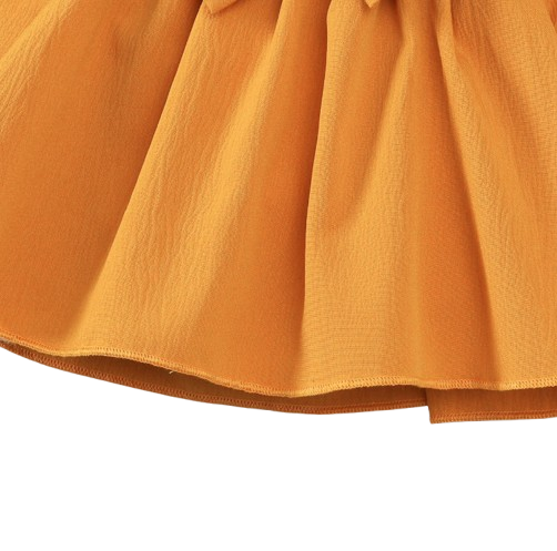 The Mariah - Baby Girl Yellow Ruffled Edges and Bow Long Sleeved Dress + Headband