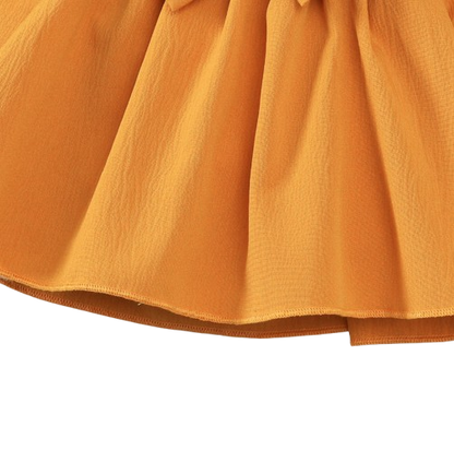 The Mariah - Baby Girl Yellow Ruffled Edges and Bow Long Sleeved Dress + Headband