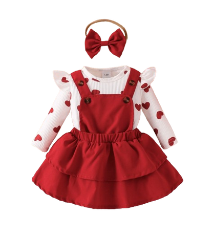 The Helena - Baby Girl Red Romper Suspender Skirt With Sweet Headband