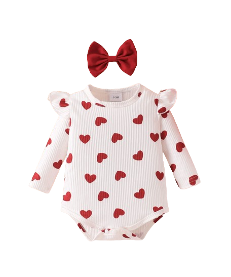 The Helena - Baby Girl Red Romper Suspender Skirt With Sweet Headband